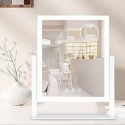 Espelho de Mesa, Espelho Maquiagem com LED, Espelho de Maquiagem com Luzes, 3 Modos de Iluminação Colorida, Rotação de 360°, Espelho de Aumento 10X
