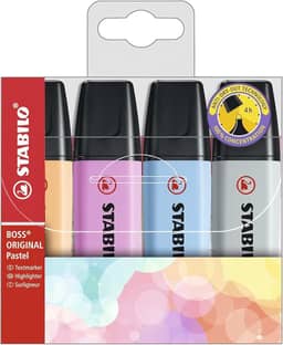 Marcador de Texto, Stabilo Boss Pastel, Estojo com 4 Unidades, Multicor (Novas Cores)