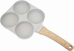 Frigideira Antiaderente 4 Furos Para Ovo Panela de ovo frito, panela de panquecacom cabo de madeira, frigideira para fazer hambúrguer 4 Em 1 Nao Gruda Resistente