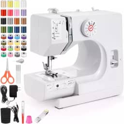 Mini máquina de costura,máquina de costura elétrica portátil para iniciantes,velocidade dupla de 12 pontos com pedal e kit de costura de 42 peças,fácil de usar,110V-220V