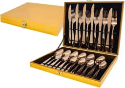 Kit Faqueiro Maleta De Talheres Inox Luxuoso 24 Peças, MM House (Dourado)