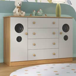 Cômoda Infantil 125cm 2 Portas com Vidro e 4 Gavetas Pirulito Multimóveis Mp4470 Madeirado/off White