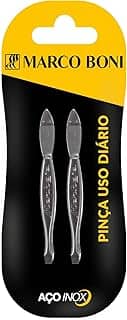 Kit com 2 Pinças para Sobrancelhas, Ponta Reta, Aço Inox, Marco Boni, 2 Unidades