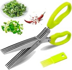 Tesoura De Cozinha 5 Laminas Inox Para Picotar Picar Alimentos, Legumes, Salsa, Cebolinha, Cheiro verde Cortador de ervas, Talos, Carne, Bacon, Queijos, Frango Multifuncional Para uso culinário
