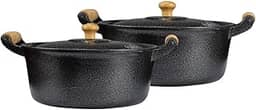 Kit 2 Panela Caçarola Alumínio Preto Alça e Pomel de Madeira 14 cm 0,9 Litros