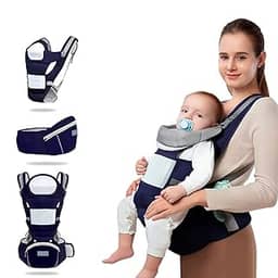 Bolsa Canguru Ergonômico Bebê Mãe Premium 12 Posições 3 Em 1 cor Azul Marinho