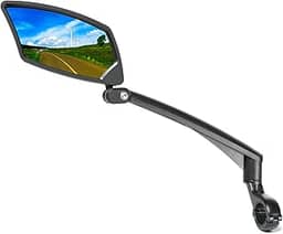 BriskMore Espelho de bicicleta para guidão, lente de vidro resistente a arranhões, espelho retrovisor traseiro ajustável e rotativo