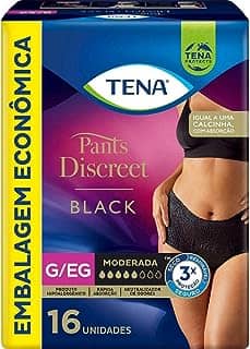 Tena Pants Discreet, Calcinha Descartável para Incontinência Urinária, Preto, G/EG - 16 unidades