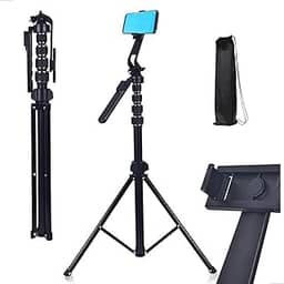 Tripé Profissional Universal 2,10m 360°, Braço Articulado e Controle Bluetooth Suporte Universal 1/4' Compativel iPhone, Android, Celular, Camera, GoPro e Ring Light, Dobrável com Bolsa (ds14340)