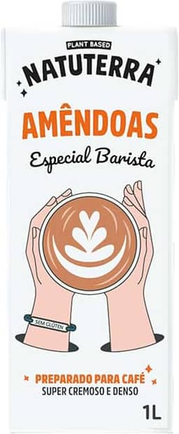 Bebida Vegetal Barista de Amêndoas Natuterra 1L Leite Vegetal de Amêndoas | Bebida de amêndoas sem adição de açúcar, sem lactose, sem colesterol, sem glúten e livre de soja | 100% plant based