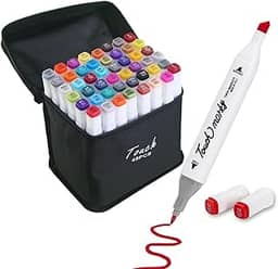 Caneta Marcadora De Ponta Dupla Canetinha Marcador para Colorir Desenho Professional, Pontas Duplas, Codificados por Cores, Segurança Garantida Aquarela Material Escolar e Escritório (48)