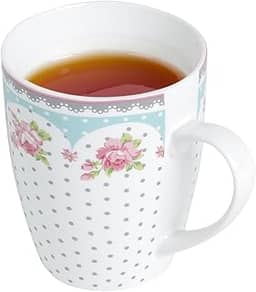 LYOR - Caneca de Porcelana Super White com Tampa e Filtro Amélia Verde/Branca 340ml
