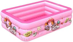Piscina Inflável Infantil Retangular para Família - Fácil de Montar, Assoalho Almofadado, 120x40cm, 225L, Boia Infantil, Verão Divertido e Seguro (Rosa)