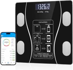 Balança de Bioimpedância Digital 140Kg com App OKOK Bluetooth | IMC, Gordura Corporal, Músculos, Visceral | Vidro Temperado, Alta Precisão