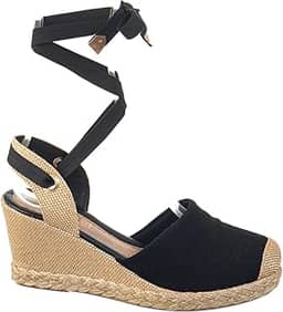 Anabela Spadrilhe Gladiadora Amarrar na Perna Moda Casual Marrom
