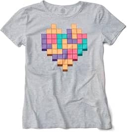 Camiseta Feminina Baby Look Coração Pixel Geek Nerd
