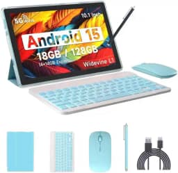 Tablet Android 15, 10 polegadas 18 GB de RAM + 128 GB de ROM/tablet expansível de 2 TB, processador quad-core de 2,0 GHz, tela sensível ao toque HD 1280 x 800, WiFi 5 G 6 BT 5.0, tablets 2 em 1