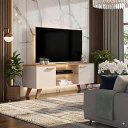 Rack para TV até 50 120 cm Estante para Sala Nichos Abertos Montagem Fácil Rebeca (Off White)