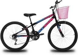 Bicicleta Infantil Menina Aro 24 em Aço Reforçado KOG Bikes 18v Freios V-Brake Acessório Cestinha