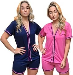 Kit Pijamas Femininos Americanos aberto com Botões Blogueira Curto Verão