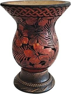 Cuia De Chimarrão Tererê Artesanal Cuia De Porongo Natural Com Pé Desenho De Flores