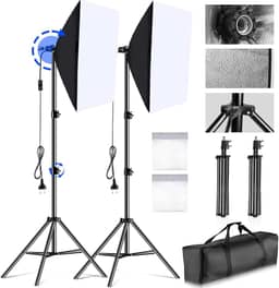 2 Soft Box, Kit de Iluminação Softbox com 2 Tripés, 50 X 70 cm, Metal, Softbox