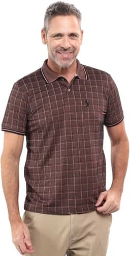 Camisa Polo Xadrez Masculina Piquet Jacquad Algodão Manga Curta