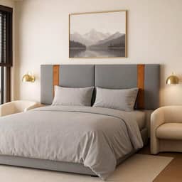 Cabeceira Dobrável Arte em linho cinza Estofada com Detalhe em caramelo1,58 Para Cama Queen