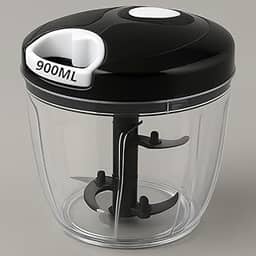 Processador Manual 900ml GRANDE com 5 Lâminas Inox, Triturador de Alimentos com Alça Retrátil, Ideal para Cebola, Alho, Verduras e Tomate