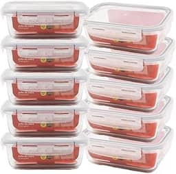 Mozcada - Kit 10 Potes de Vidro Marmita 600ml Hermético com Trava Retangular