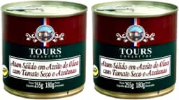 Atum Sólido Tours em Lata - Azeite de Oliva com Tomate Seco e Azeitonas - 2 Unidades de 255g Cada