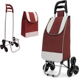 Carrinho de Compras Dobrável para Feira, Supermercado, Praia, Camping, com Rodas Triplas que Sobem Escadas, Reforçado, Suporta até 30kg, Fácil de Montar e Desmontar (Bordô)