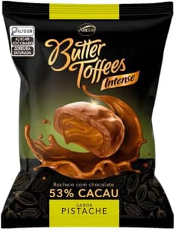Bala Butter Toffees Intense Pistache E Chocolate 53% Cacau Arcor 500g