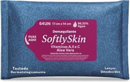64Un Lenço Umedecido Demaquilante Softly Skin - Com Vitaminas - Suave, Eficaz e Ideal para Remoção de Maquiagem e Cuidados com a Pele