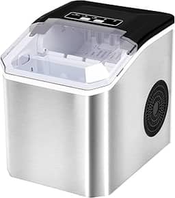Maquina de Gelo Prata 220V 15Kg, Maquina de Gelo Portatil, O Tamanho Dos Cubos de Gelo e Ajustável, e a Máquina de Gelo em Aço Inoxidável Produz 9 Cubos a Cada 8 Minutos