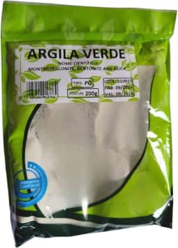 Argila Verde Natural em Pó, Montmorilonita e Sílica, 200g, Validade 09/2028