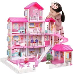 Casa de Bonecas Gigante, 4 Andares, 91 cm de Altura, com Móveis e Acessórios, 64 Peças
