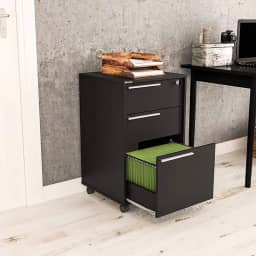 Gaveteiro Maia 3 Gavetas com Chave e Gaveta para Pastas Suspensas Preto Politorno