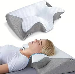 Abacafly Travesseiro Ortopedico Cervical, Travesseiro Viscoelastico Ergonômico de Contorno 2 em 1, Travesseiros Coluna Relax para Quem Dorme de Lado ou de Bruços, Travesseiros Anti Ronco