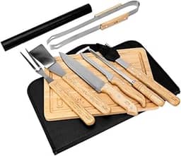 Kit Churrasco Facas Inox 10 Peças Biscuitt Steak Master Cabo De Madeira Com Estojo