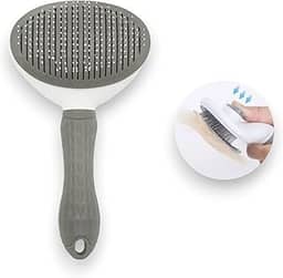 Escova Rasqueadeira Premium Automática: Removedora de Pelos Garante Higiene Máxima para Seu Pet (Cães e Gatos), Ideal para Todas as Raças - NEXUS MARKET (Cinza)