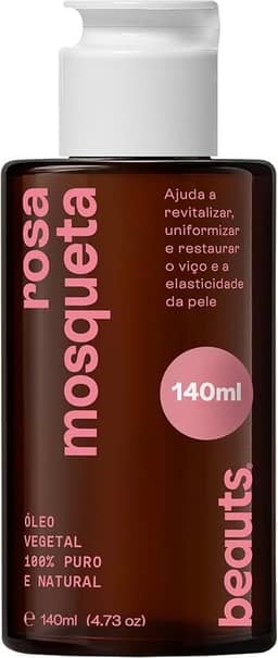 Óleo de Rosa Mosqueta - Hidratante Uniformizador Antioxidante - Para Manchas, Rugas, Estrias, Melhor Elasticidade e Viço - Uso Facial, Oleo Corporal e Cabelos - 100% Puro Natural Vegano - 140 mL Beauts