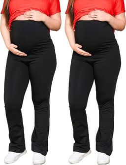 Kit 2 legging gestante flare calça grávida boca larga longa suporte barriga suplex boca de sino bailarina alto conforto