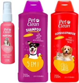 Kit Shampoo 5 em 1, Condicionador 700mL, Perfume 120mL para Cães e Gatos, Multicores, Líquido (Femea) Pet Clean