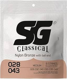 Encordoamento SG Nylon Bronze 65 35/Prata, Tensão Média, para Violão com Bolinha
