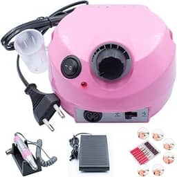 Lixa de Unha Eletrica Profissional para Unhas, Rosa, com Pedal e Brocas, 110 Volts