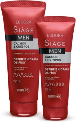 Eudora Kit Siàge Men: Condicionador Cachos e Crespos 200ml + Shampoo Cachos e Crespos 250ml