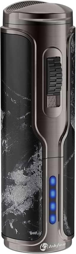 Isqueiro de charuto com suporte para charuto, isqueiro elétrico de chama tripla à prova de vento, isqueiros de butano recarregáveis com ignição eletrônica, isqueiros legais para fumar (mármore