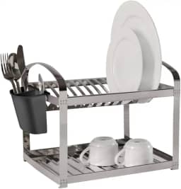 Escorredor 12 Pratos com Escorredor de Talheres Plástico Suprema, 41,5 x 27 x 28,5 cm, Aço Inox, Brinox