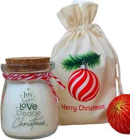 Kit 2 velas AromáticasNatalina em Pote de Vidro, Decoração de Natal com Mensagem de Amor e Paz, com Saco de Presente